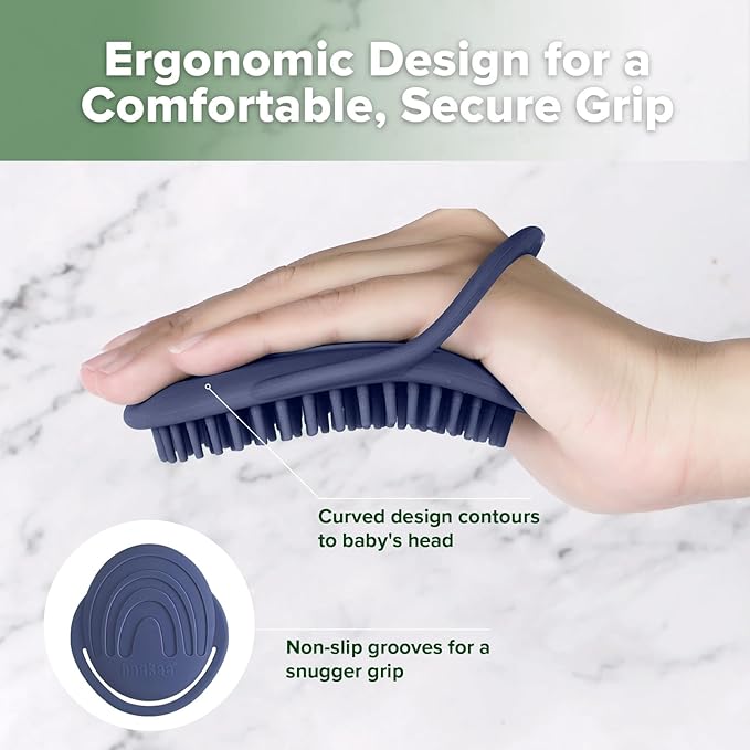 haakaa Silicone Shampoo Brush - Cradle Cap Brush Comb - Baby Hair Scrubber - Newborn Essentials - 1pk-Steel Blue