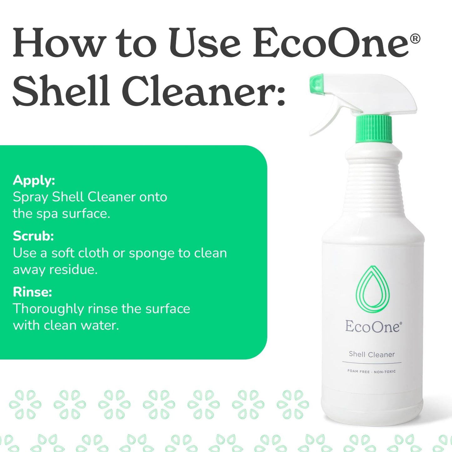 Shell Cleaner by EcoOne | All-Natural, Fragrance-Free Spa & Hot Tub Surface Cleaner | Hot Tub Shell Cleaner Removes Scum, Grime, & Stains | Foam-Free Spray-and-Wipe Hot Tub Cleaner, 32 Oz