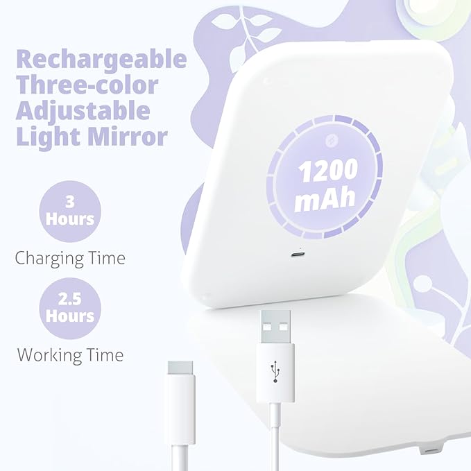 Travel Makeup Mirror, Portable Mirror with 3 Adjustable Light Settings, USB-Rechargeable Vanity Mirror with Lights，Gift for Women and Girls
