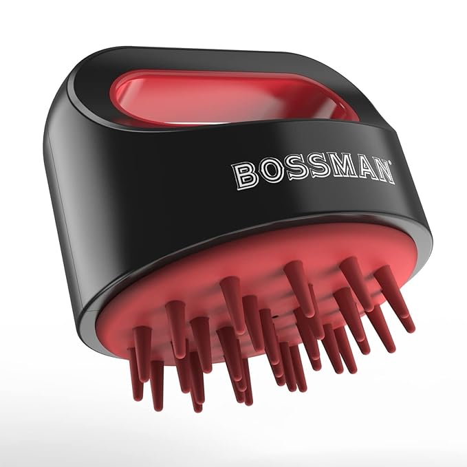Bossman Titan Shower Scalp Massager – Scalp Exfoliator Brush – Ergonomic Silicone Scrubber for Product Build-Up, Dandruff & Pore Stimulation – Head & Beard Care Tool with Soft Bristles