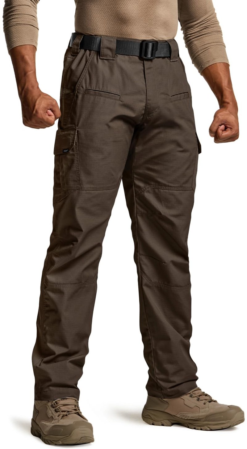 CQR Men's Tactical Pants, Water Resistant Ripstop Cargo Pants, Lightweight EDC Work Hiking Pants, Outdoor Apparel, Raider Dark Brown, 32W x 32L