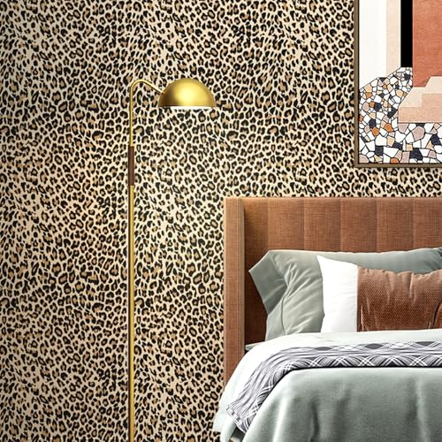 Cheetah Print Wallpaper Peel and Stick, Leopard Print Wallpaper Self Adhesive Removable Leopard Funky Contact Paper for Bedroom Bathroom Furniture, Yellow, 17.7¡¯¡¯x118¡¯¡¯ (14.5 Sq Ft)