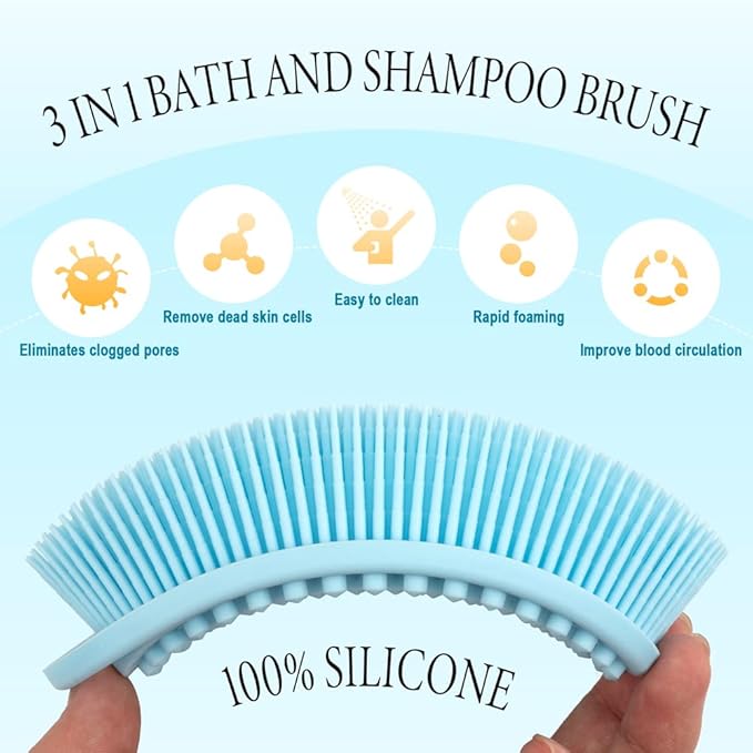 3 Pack Silicone Body Scrubber, Exfoliating Soft Loofah, Scrubber Fit for Sensitive and All Kinds of Skin, Clean Sanitary, Rapid Foaming Black+blue+pink