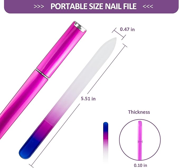EAONE Crystal Glass Nail File with Case 3 Pack, Double-Sided Etched Fingernail Files for Natural Nails Professional Footnail Care Tool, Stocking Stuffers for Women Girls Gifts