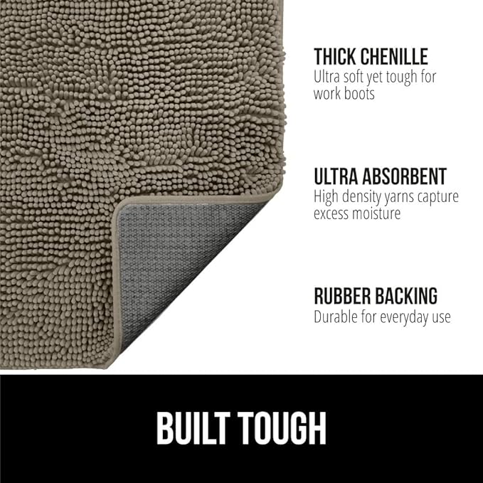GORILLA GRIP SoakSTOPPER Dog Door Mat, 48x30 Machine Washable Rug Absorbent Doormat Captures Moisture Mud Dirt, Quick Dry Soft Chenille Entryway Rugs Indoor Entrance Mats for Dog Paws, Cappuccino