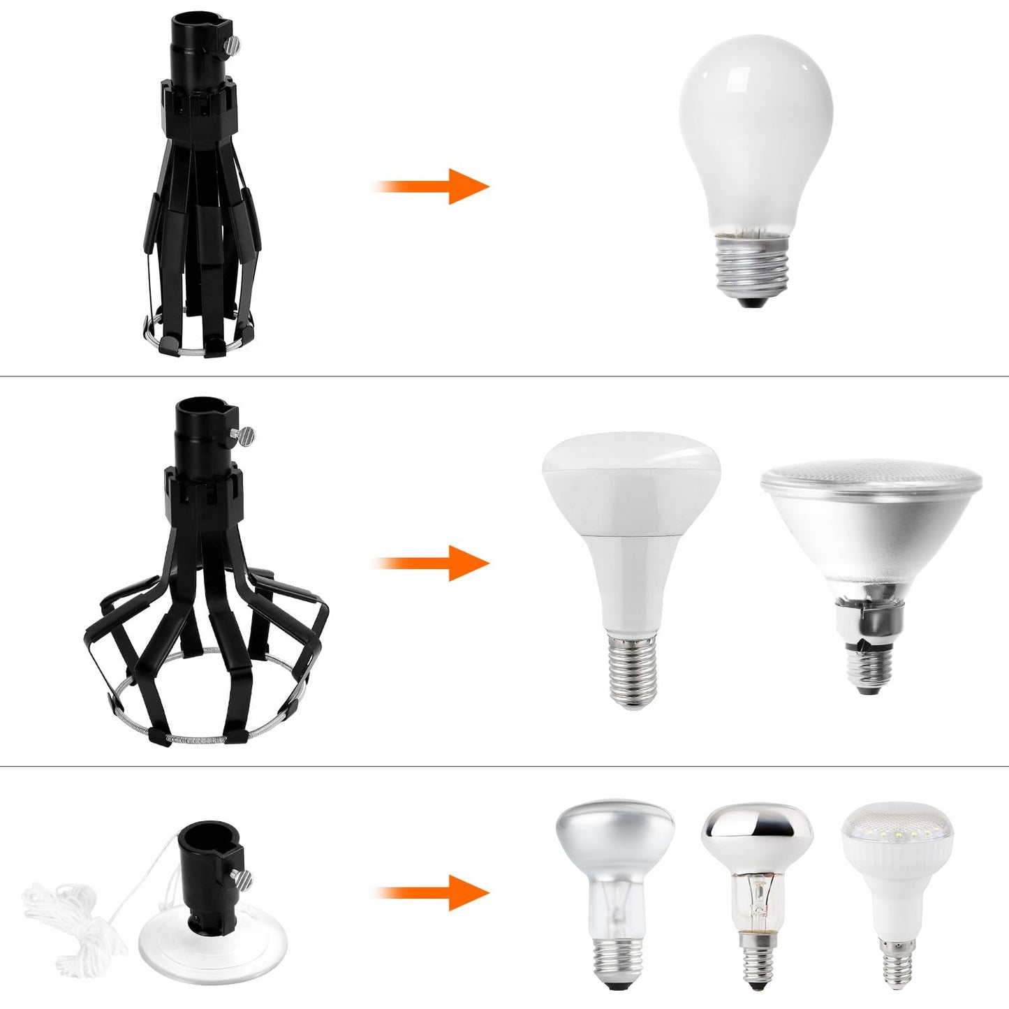 QWORK Professional Light Bulb Changer Kit - 3 Piece Set - Extension Pole Compatible, for High Ceiling Incandescent Bulbs with Standard, Floodlight & Recessed Changer