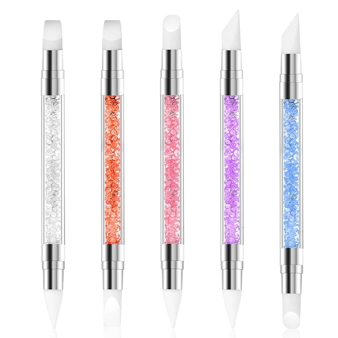 5 Pcs Nail Art Sculpture Pen Dual Tipped Silicone Nail Tools Nail Art Acrylic Pen Silicone Brushes for Resin Nail Art Tools for Design Nail Foil Carving Drawing Effect Shaping