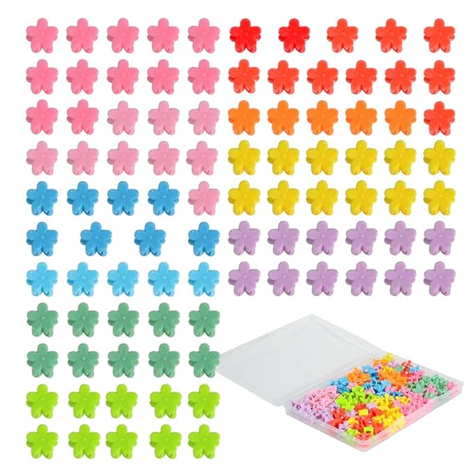 Mini Flower Hair Clip Flower Clips,Colorful Mini Hair Claw,for Women, Girls,Baby, Toddler Bangs Strong Grip Small Tiny Rainbow Hair Clips (100, Assorted)