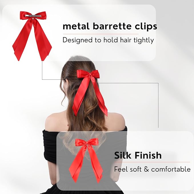 LuSeren 2 PCS Double Layer Hair Bows Red and Black Hair Ribbon Clips Ponytail Holder Accessories for Women Girls Toddlers Teens Kids