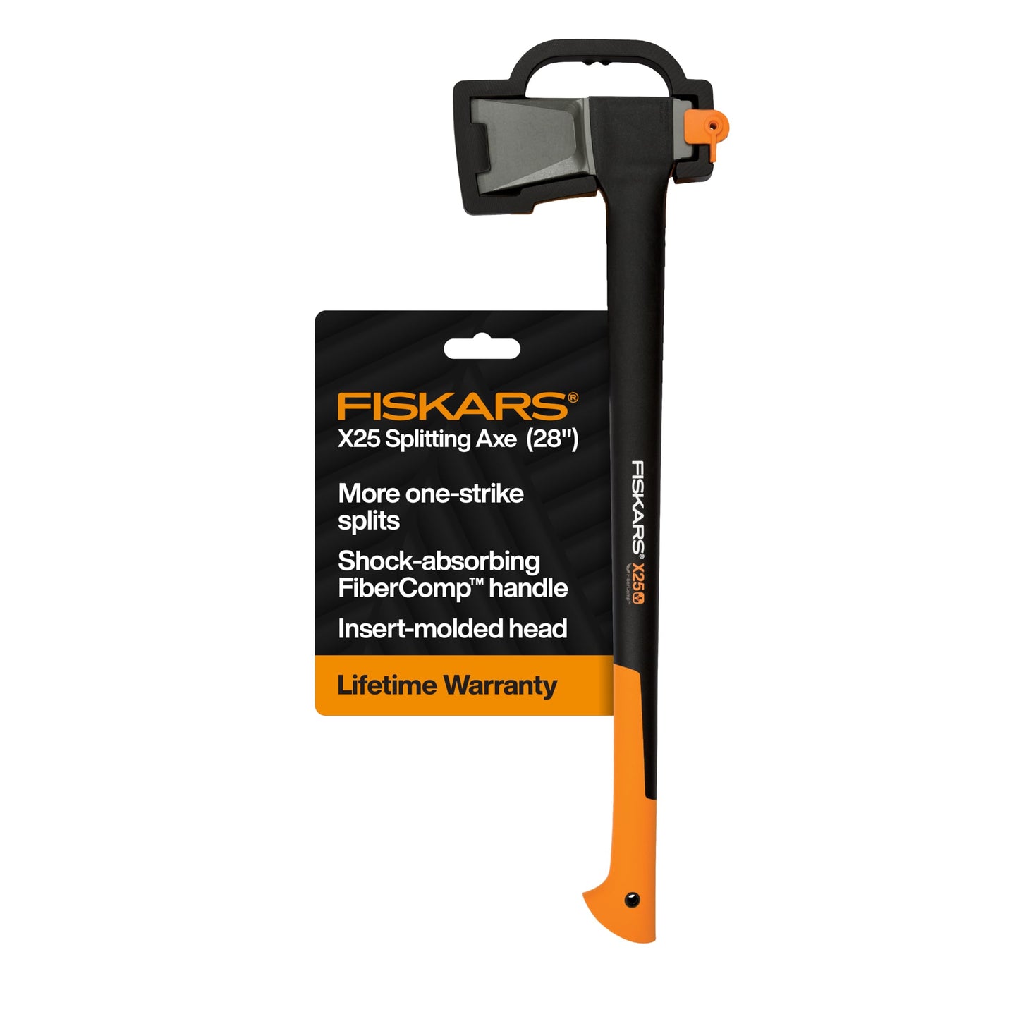 Fiskars X25 Splitting Axe, 28" Wood Splitting Axe for Medium to Large Size Logs with Shock Absorbing Handle and Sheath, Split Firewood, Forged Steel Blade, Bushcraft Gear and Camping Hatchet