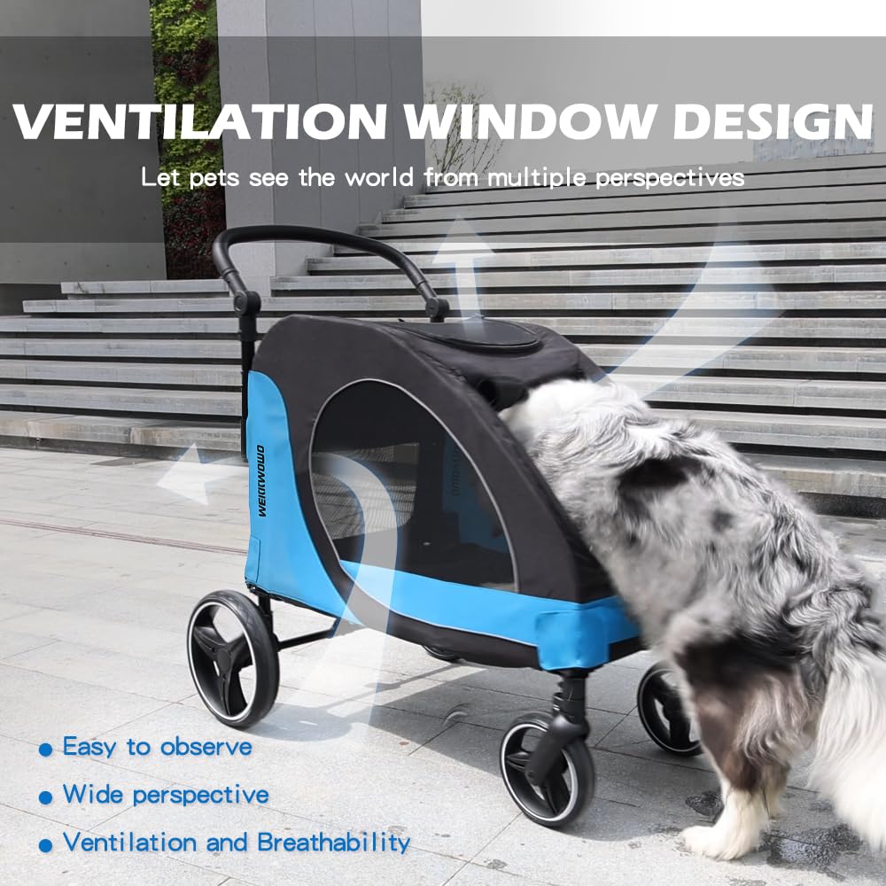 MekkMomo Pet Stroller for Large Dogs, All Terrain 4 Wheels for Jogging Running, Dog Stroller for Large Dogs Up to 88lbs, Foldable Dog Strollers with Adjustable Handle & Breathable Mesh