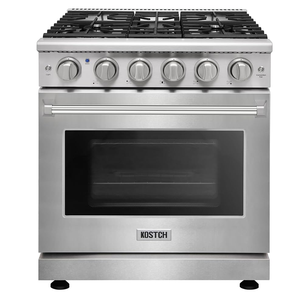 KOSTCH 30 inch Professional Freestanding Pro-Style Natural Gas Range or Liquid Propane Gas Range with 5 Burners, 4.55 cu.ft. Oven Capacity, in Stainless Steel - KOS-30RG03M (Stainless Steel)