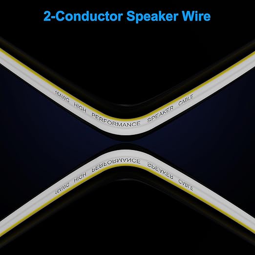 18AWG Speaker Wire 50 FT, 18 Gauge Audio Security Alarm Hookup Control Low Voltage Cable, Home Theater Wire, Automotive Wire, White Cord with Yellow Polarity Marker, CCA, 2 Conductors Electrical Wire