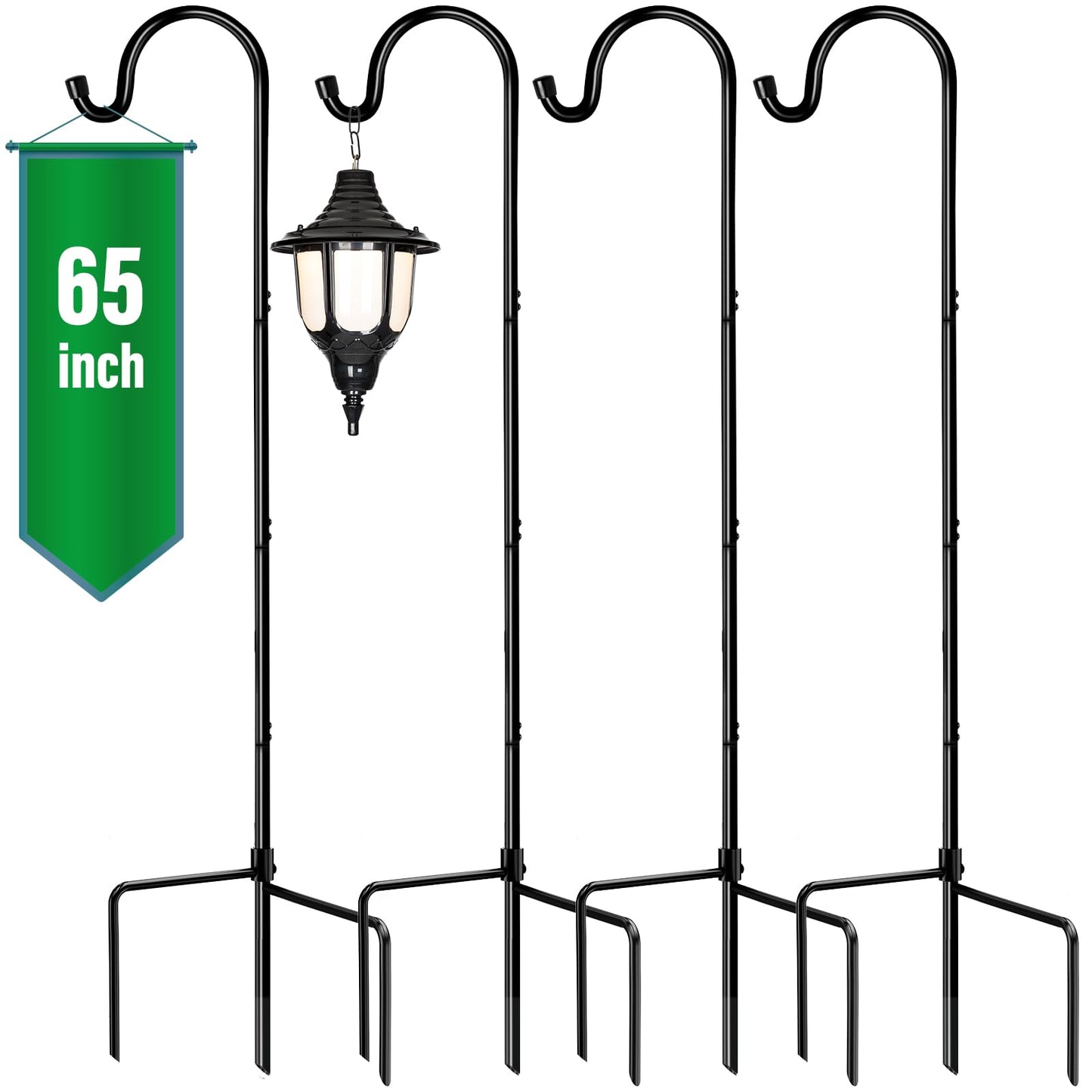 GOFORWILD Shepherdâs Hooks 4 Pack Black, 65 inches Tall, Made of Premium Metal for Garden Decor, Plant Hanger, Lantern Hook, Garden Stake and Wedding Decor, 7016