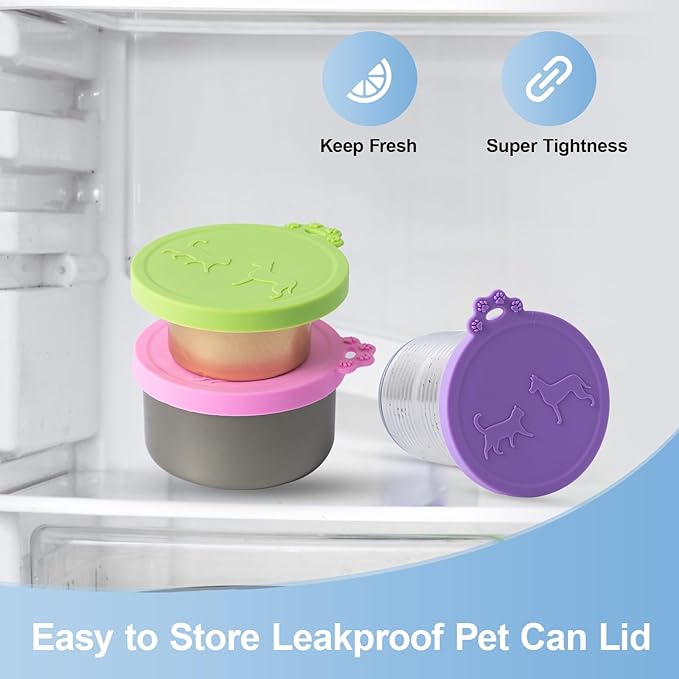 SLSON 4 Pack Pet Food Can Covers Universal Cat Dog Food Can Lids 1 Fits 3 Standard Size Cat Can Cover Lid Tops for Pet Food Storage (Blue+Green+Pink+Purple)
