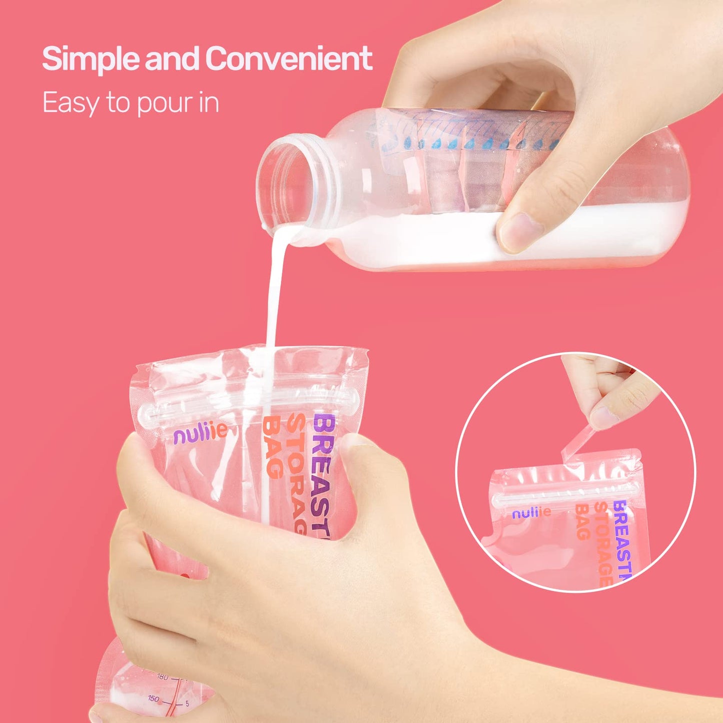 Nuliie 300 Pcs Breastmilk Storage Bags Freezer, 8 OZ Breast Milk Storing Bags, BPA-Free, Milk Storage Bags with Pour Spout for Breastfeeding, Self-Standing Bag, Space Saving Flat Profile