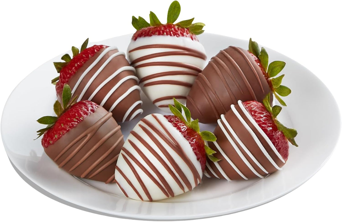 Shari’s Berries Gourmet Drizzled Strawberries | Chocolate Covered Strawberry Gift Box | Ideal for Mother's Day, Anniversary, Birthdays, Congratulations, or Saying Thank You (Half Dozen, 6 Berries)