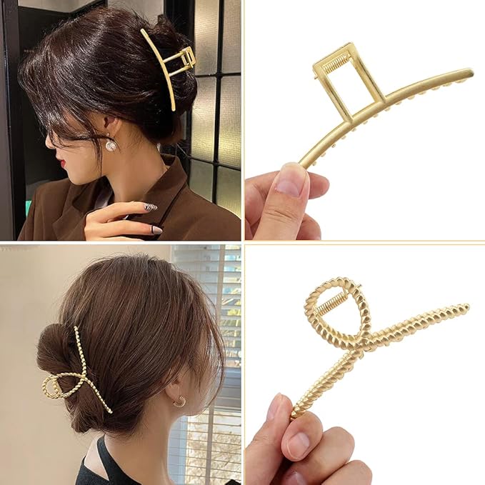 Large Metal Hair Clips for Thick and Long Hair - Butterfly Claw Clips with Non-Slip Grip, Big Jaw Clamps for Women (Light Gold)
