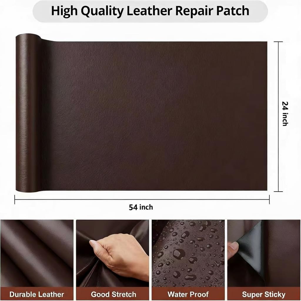 MemoireForm Leather Repair Patch, 24 x 54 Inch, Self Adhesive Leather Repair Tape, Large Vinyl Patch Kit, Vinyl Repair Tape, for Couches, Car Seats, Chairs, Furniture (Dark Brown)