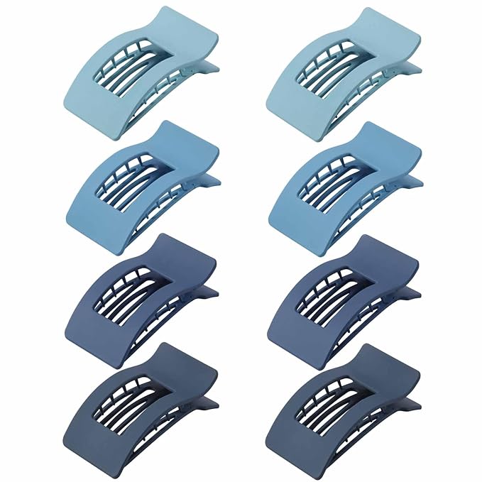8 Pack French Flat Hair Clips for Women – Large Matte No-Slip Claw Barrettes for Thick & Thin Hair, Strong Hold Styling Accessories (Blue)
