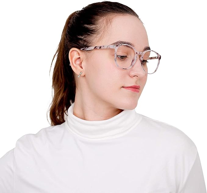 LifeArt Round Blue Light Blocking Glasses, Computer Glasses, Gaming Glasses, TV Glasses for Women Men (Marble, 4.50 Magnification)