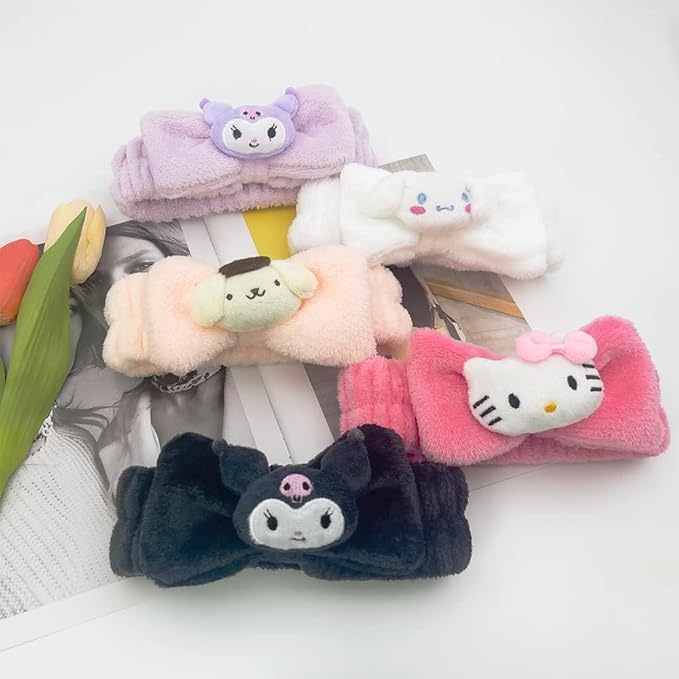 Kawaii Cartoon Headband, Cute Anime Spa Band for Women face Washing Makeup Skincare, Soft Microfiber Coral Shower Fluffy Towel Hairband for Girls (KT)