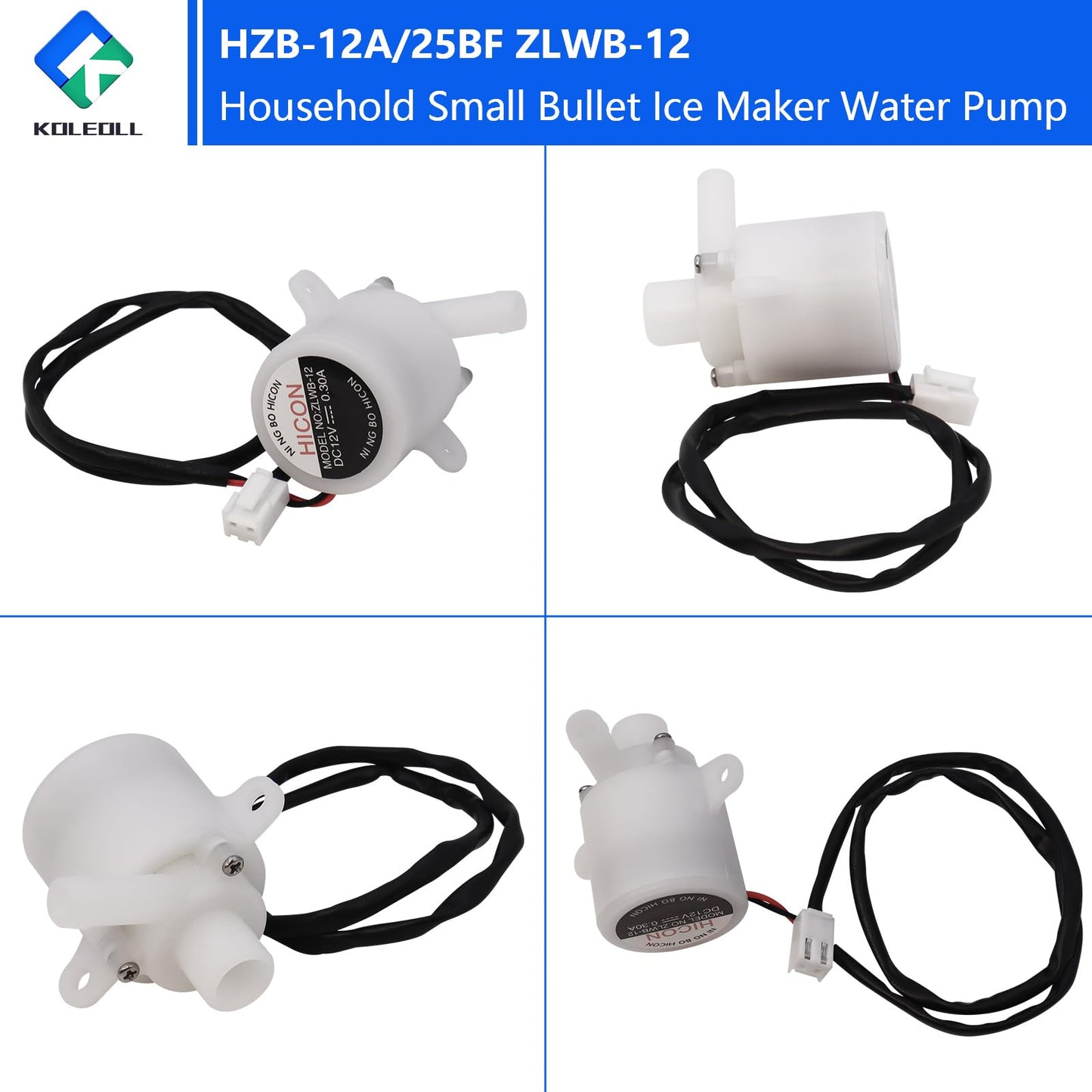 HZB-12A/25BF ZLWB-12 Household Small Bullet Ice Maker Water Pump Fits for HZB-13F, HZB-20F, HZB-20FA,HZB-25BF,HZB-50,HZB-50A, HZB-60, HZB-80, DC 12V 0.3A Ice Maker Machine