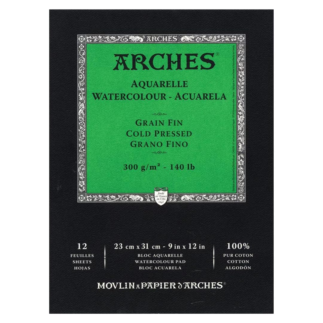 Arches Watercolor Paper Pad, 140 Pound, Cold Press, 9"x12", 12 Sheets/Pack, Case of 3 Packs