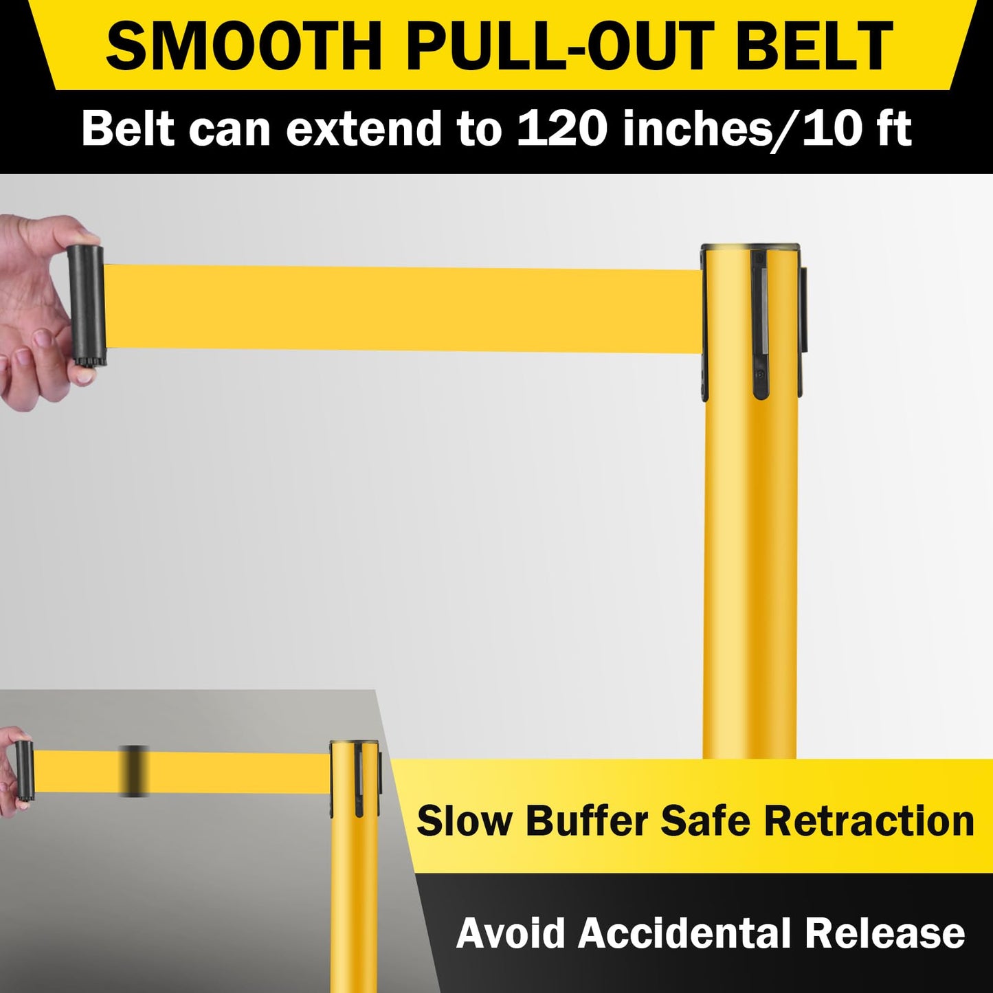 Vilnow 10 ft Crowd Control Stanchion Set, Yellow Crowd Control Barrier with Retractable Belts & Water-Filled Base, Queue Management Stanchion (6 Pack)