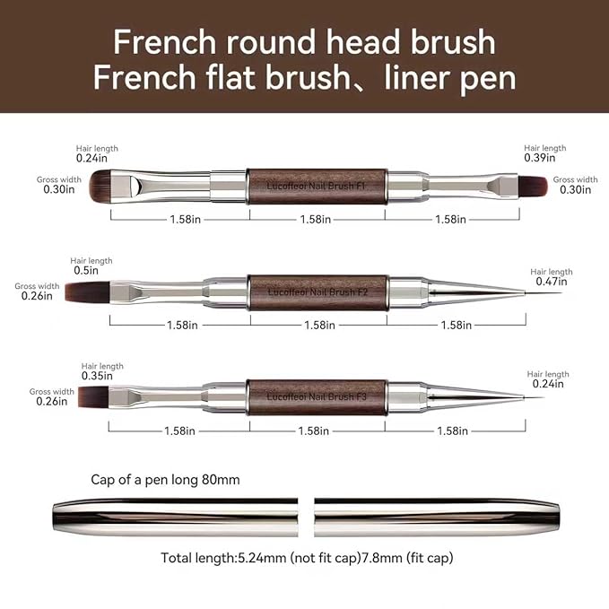 Nail Art Clean Up Brushes, Dual-End French Tip Brush 3PCS Set - Flat/Oval/Angled Dual Head Gel Nail Brushes for Polish Mistakes, Cuticle Cleaning, Acrylic & Polygel Nail Design Painting DIY Tools