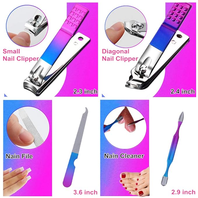 QURIPE 7pcs Manicure Set, Nail Clippers Kit, Stainless Steel Manicure Kit, Nail Clipping Tools Portable Travel Grooming Kit, The Best Gift with Luxurious Case(Multicolor)
