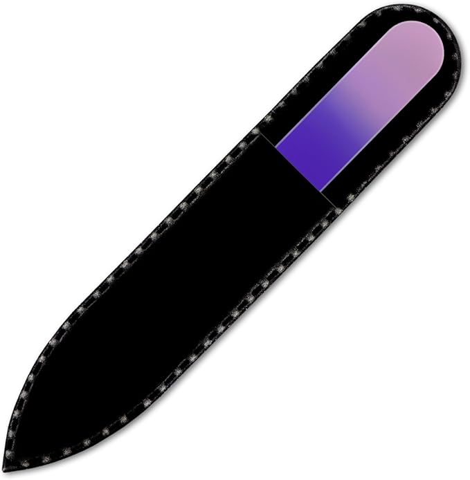 Mont Bleu Rainbow Crystal Nail File in Black Pouch - Small/Purse Size - Czech Tempered Glass - Handmade in Bohemia (Czech Republic)
