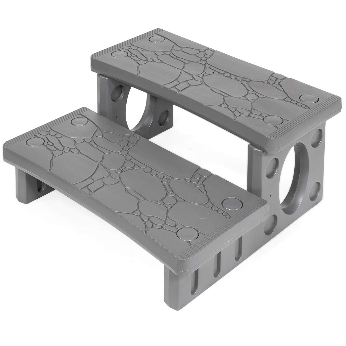 XtremepowerUS Premium Multi Purpose 2-Step Spa Hot Tub RV Campers Deck Steps Deck, Spa, Hot Tub, Bathtub, Swimming Pool Sided Step Non-Slip Steps for Outdoor/Indoor (Gray)
