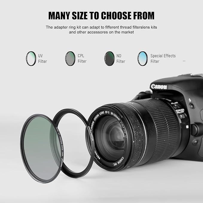 Step Up Rings for Filters 62mm to 67mm Stepping Camera Lens Filter Metal Step Up Lens Filter Adapter Ring for All Brands UV, ND, CPL