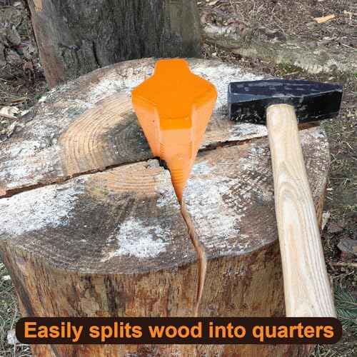 2 Pcs 4 Lbs Manual Log Splitter Wedge Wood Splitting Wedges 4-Direction Diamond Design Forged Steel Tool for Easy Wood Splitting Splits Firewood into 4 Pieces Less Effort(Orange)