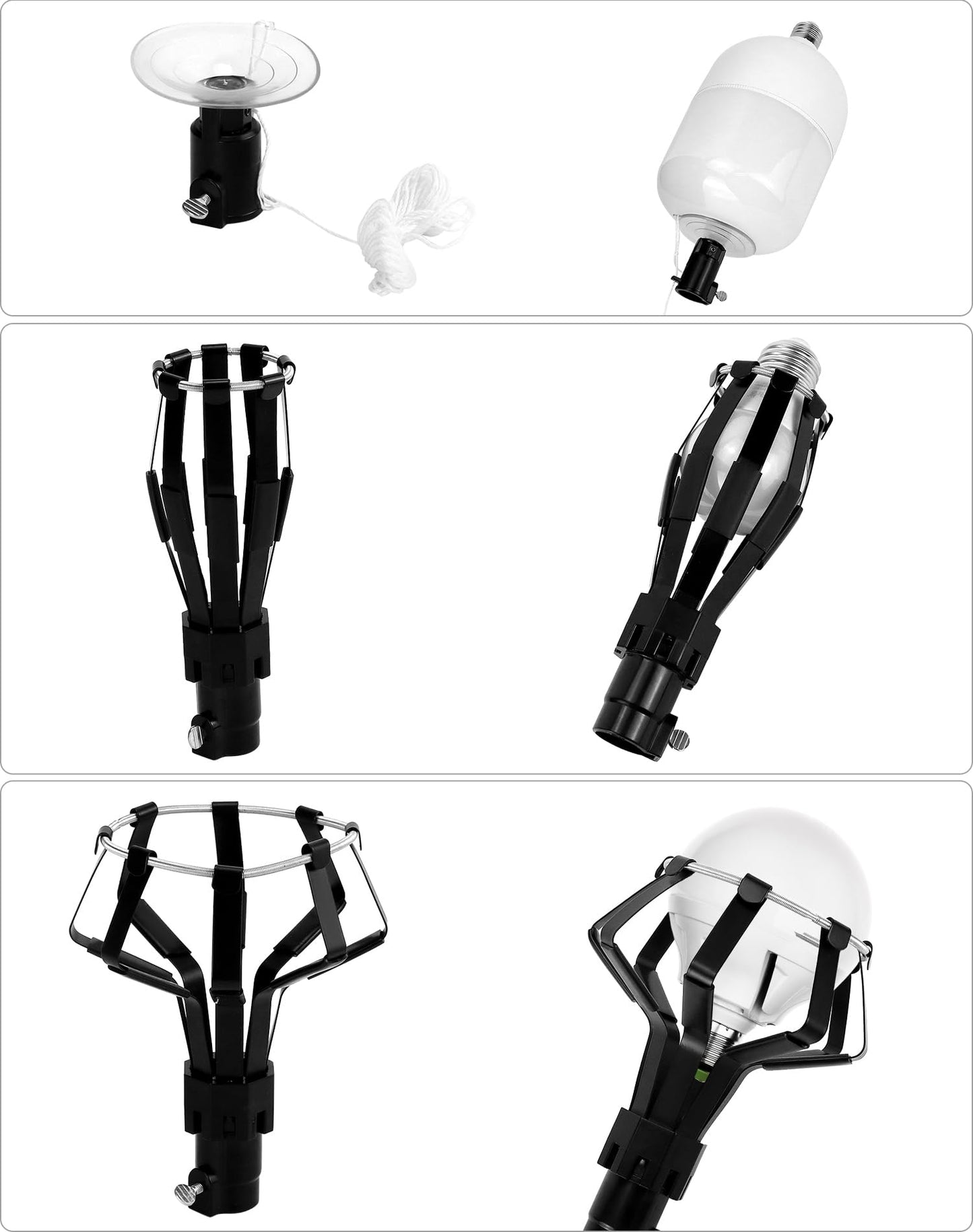 QWORK Professional Light Bulb Changer Kit - 3 Piece Set - Extension Pole Compatible, for High Ceiling Incandescent Bulbs with Standard, Floodlight & Recessed Changer