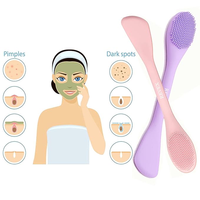 REVEX Pore Cleaning Brush,Face Scrubber,Exfoliating Pore Scrubber,2Pcs Silicone Face Mask Applicator,Mask Applicator Tool for Facial Mud,Face Brush for Women Men.(Pink+PurPle)