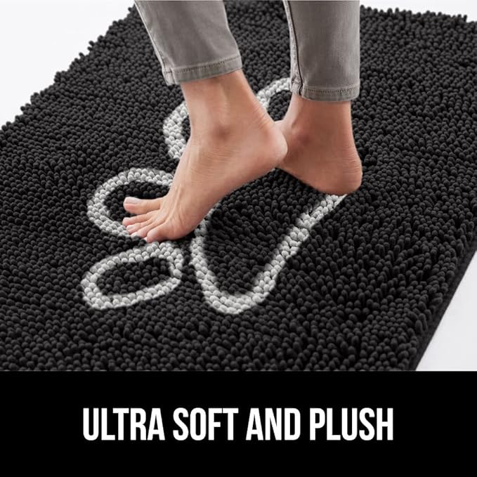 GORILLA GRIP SoakSTOPPER Dog Door Mat, 30x20 Machine Washable Rug Absorbent Doormat Captures Moisture Mud Dirt, Quick Dry Soft Chenille Entryway Rugs Indoor Entrance Mats for Dog Paws, Black White