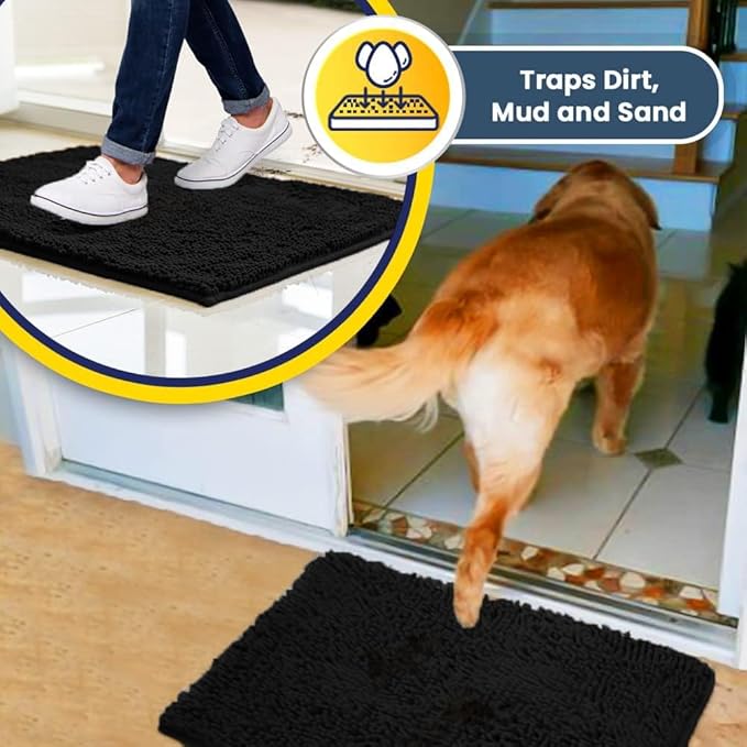 Muddy Mat® | Super Absorbent Door Mat Indoor, Microfiber Quick Dry Chenille Entryway Rug, Non-Slip Front Door Mat, Indoor Mats for Entryway, Machine Washable Pet Rug, Black XXXL 72"X48"