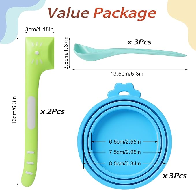 8 PACK Can Lids, Pet Food Can Cover and Food Mixing Spoons Food Canned Scoop, Fits Most Standard Size Dog and Cat Can Tops for Pet Cat Dog Feeding Can and Wet Food Storage