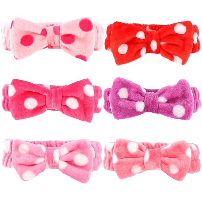 AOPRIE SPA Headbands for Washing Face Makeup Headbands with Bow Laurel Hair Band Women Facial Head Band Wrist Towel Wraps For Shower Face Mask Red Pink White Purple, 6 Pack