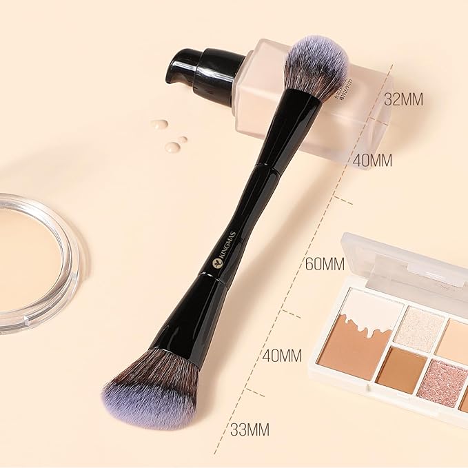KINGMAS Foundation & Bronzer Duo Brush, Dual-ended Angled & Round Top Contour Makeup Brush, Synthetic Bristles for Beauty Blending Liquid Powder, Concealer Cream Blush (Black)
