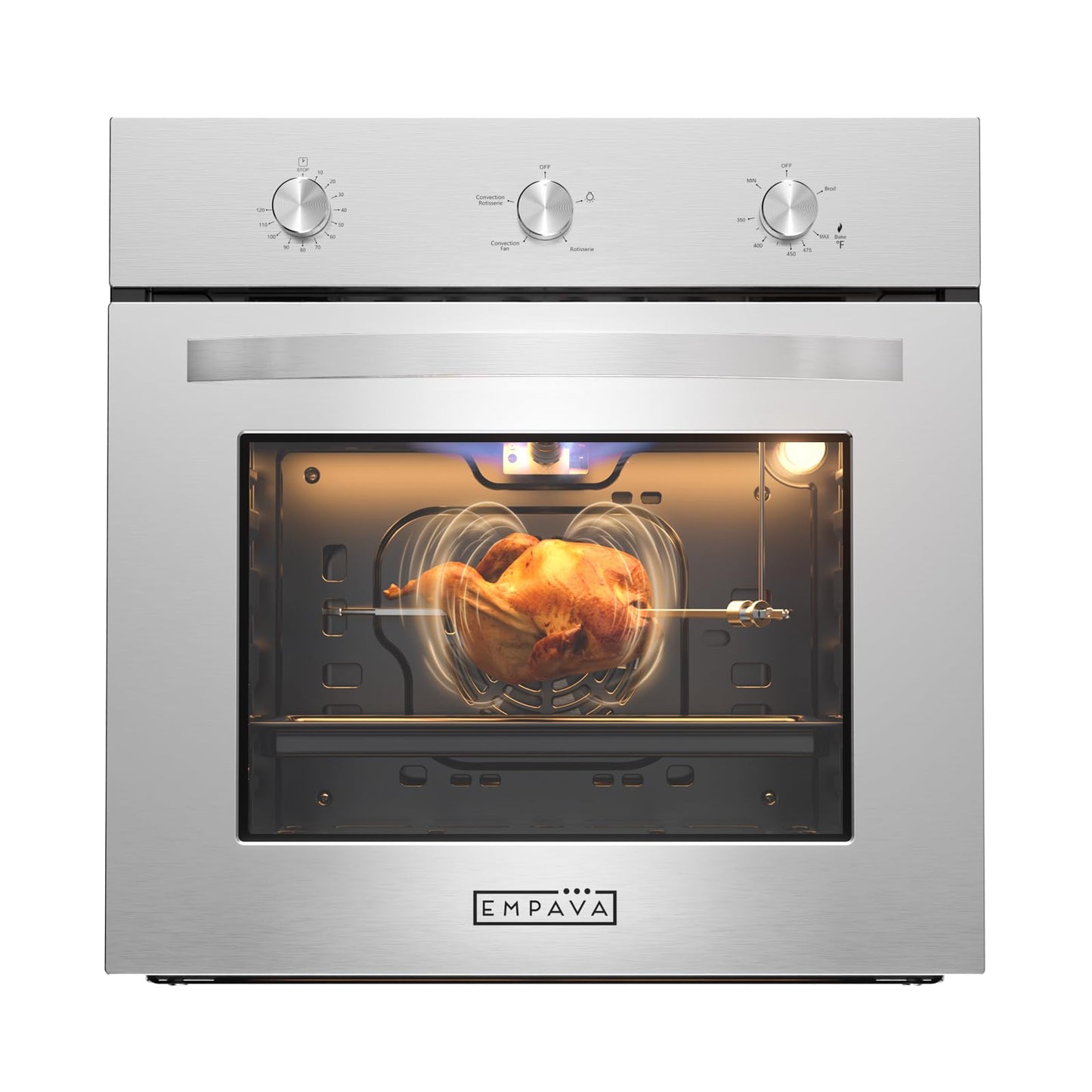 Empava 24 Inch Natural Gas Single Wall Oven in Stainless Steel, 5 Cooking Modes, Convection and Rotisserie Function, 2.3 Cu.ft, 13600 Btu/h