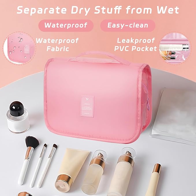 Toiletry Bag Travel Bag with Hanging Hook, Waterproof Capacity Hanging Multifunctional Makeup Bag for Toiletries, Portable Cosmetic Bag Travel Organizer for Women and Men(Pink)