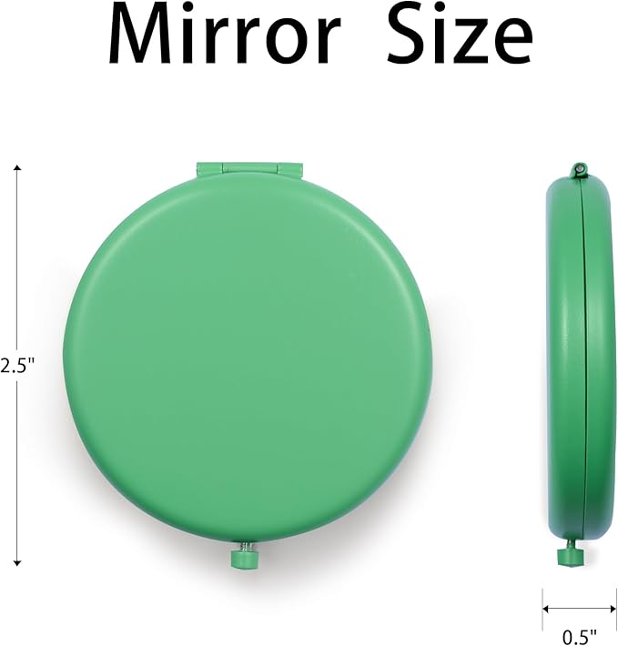 Compact Mirror for Purse, Metal Round Shell, Double-Sided 1X/2X Magnifying, Portable Travel Makeup Mirror, Mini Pocket Mirror, Cobalt Green, 2 Packs
