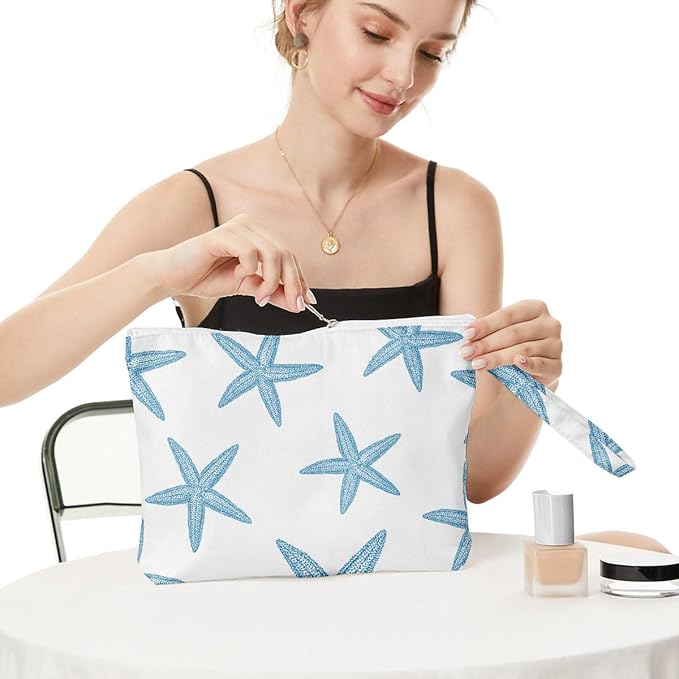 Fokongna Wet Bag, Travel Wet Dry Bag Water Proof Beach Bags for Swimsuit Beach Pool Diapers Dirty Yoga Gym Clothes Zipper Pouch, for Women Sister Friends Ocean Sea Shells Makeup Bag