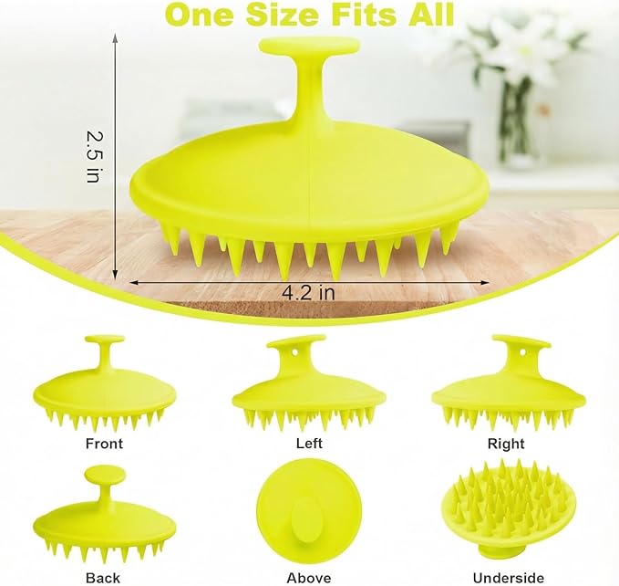 Silicone Scalp Massager Shampoo Brush, Scalp Brush for Hair Growth & Dandruff Removal, Hair Scrubber Scalp Stimulator Exfoliator Brush with Soft Bristles for Wet Dry Scalp Care (Fluorescent Green)
