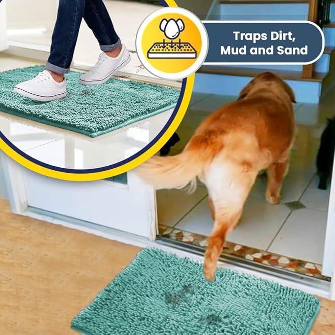 Muddy Mat® | Super Absorbent Door Mat Indoor, Microfiber Quick Dry Chenille Entryway Rug, Non-Slip Front Door Mat, Indoor Mats for Entryway, Machine Washable Pet Rug, Seafoam Green 59"x24"
