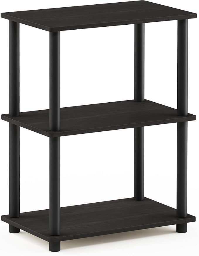 Furinno TURN-N-TUBE Storage Shelves, 3-Tier Book Shelf, Corner Shelf, Toolless Open Shelves, for Organization and Storage, Living Room, Garage, Home Office, Espresso