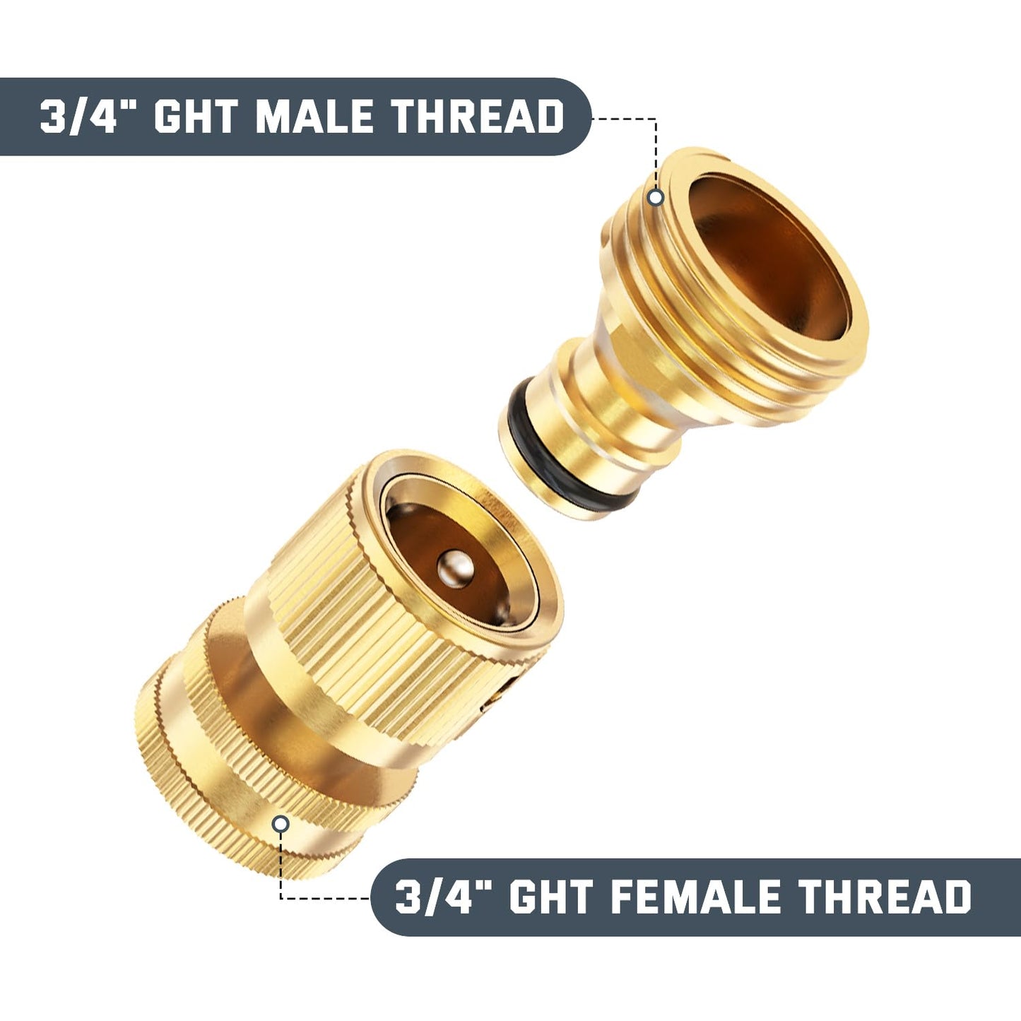 Kesfitt Garden Hose Quick Connect 3/4 Inch GHT Solid Brass Hose Connector Adapter Kit Fitting No-Leak Water Hose Female and Male Adapter (4 Sets)
